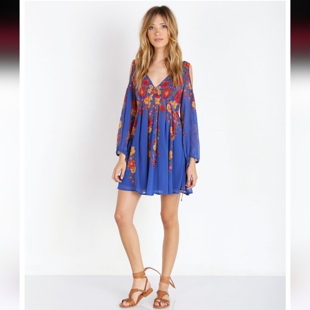 Free People Penny Lover Mini Dress Cobalt Combo.